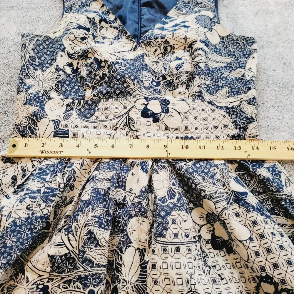 Cottagecore Dress‎ Size 6 Blue Faux Wrap Floral Retro Cotton Beachy Boho 16265x